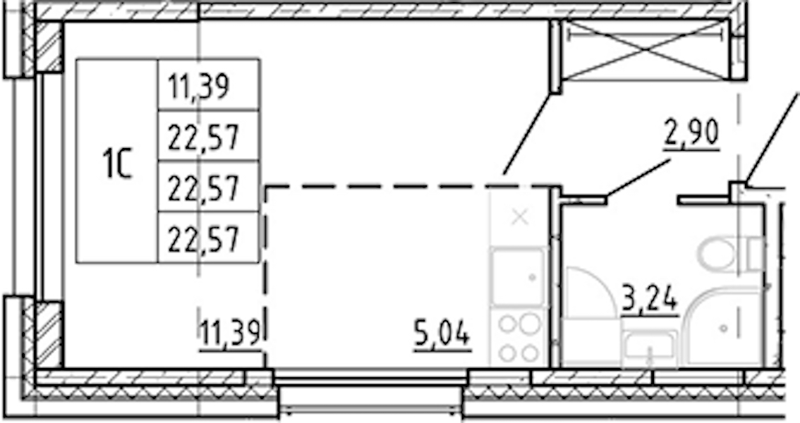 Квартира студия 22.57 м², 2/12 эт., ЖК «Полис Новоселье»